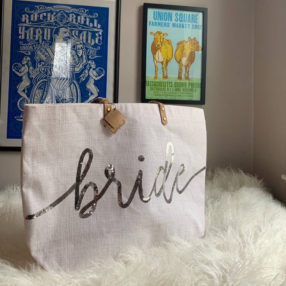 Canvas, Sequin Bride Tote Bag & Pouch